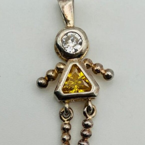 Sterling Silver Stick Figure Pendant Necklace on a Sterling Box Chain - Picture 6 of 14